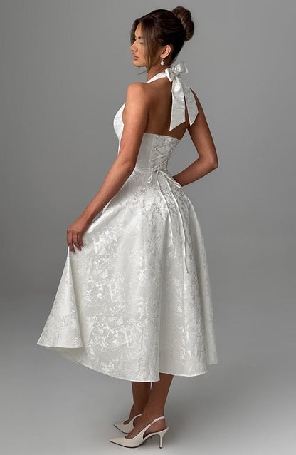 Damen Kleid Midi Halterneck Hochzeitsgast Kleid Elegant