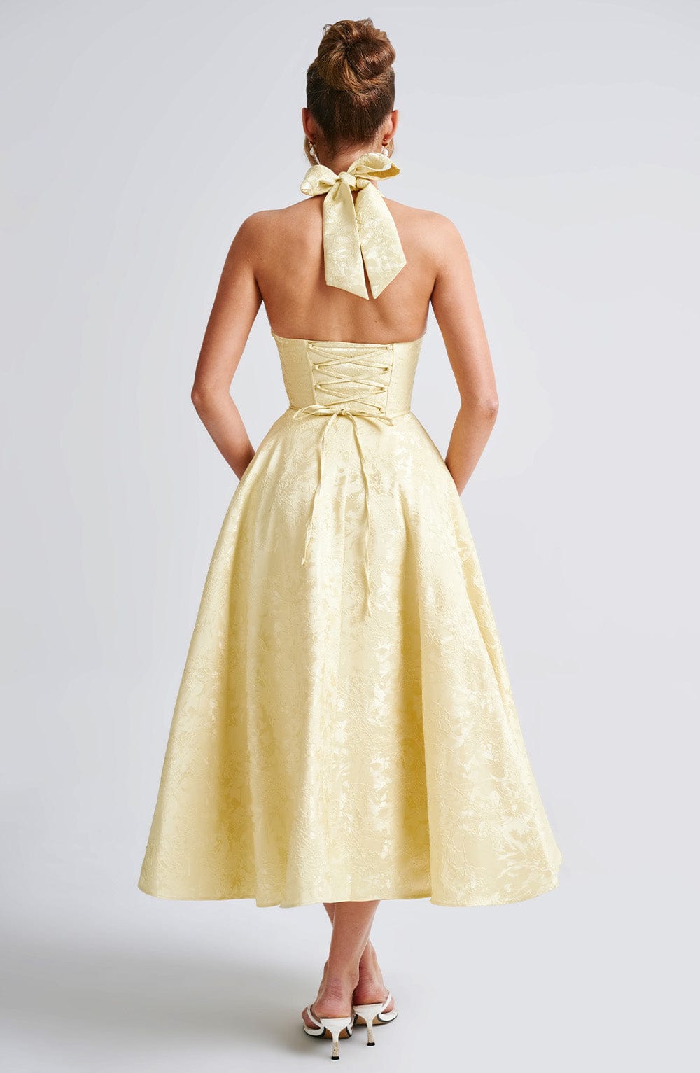 Damen Kleid Midi Halterneck Hochzeitsgast Kleid Elegant