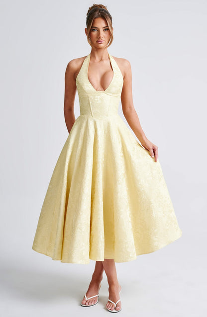Damen Kleid Midi Halterneck Hochzeitsgast Kleid Elegant