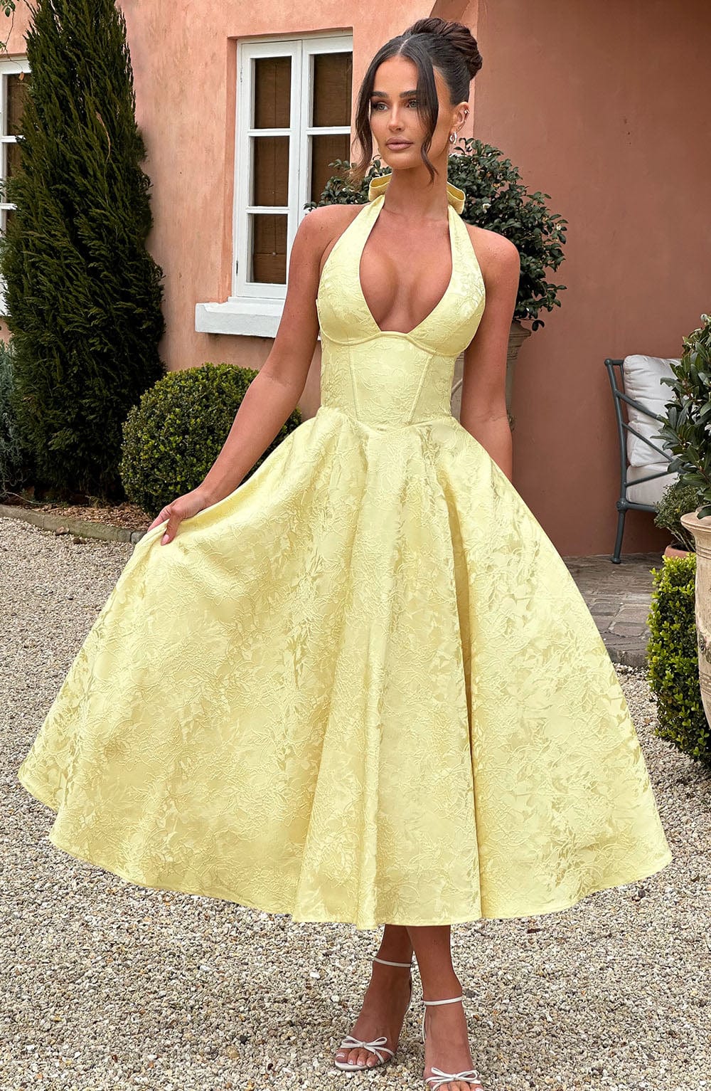 Damen Kleid Midi Halterneck Hochzeitsgast Kleid Elegant