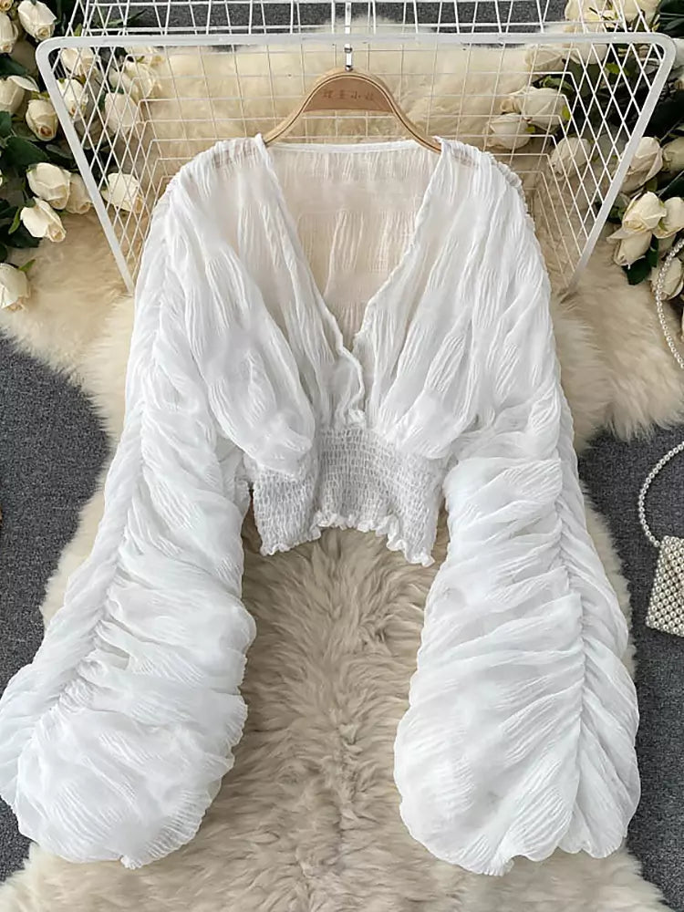 Elegante Damen Tops Chiffon Kurz Ärmel Mit V Ausschnitt