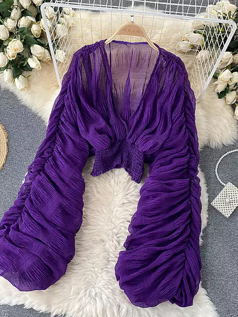 Elegante Damen Tops Chiffon Kurz Ärmel Mit V Ausschnitt
