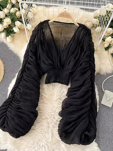 Elegante Damen Tops Chiffon Kurz Ärmel Mit V Ausschnitt