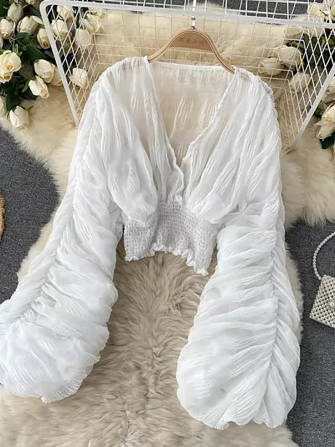 Elegante Damen Tops Chiffon Kurz Ärmel Mit V Ausschnitt