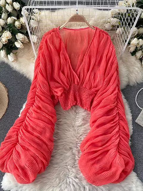 Elegante Damen Tops Chiffon Kurz Ärmel Mit V Ausschnitt
