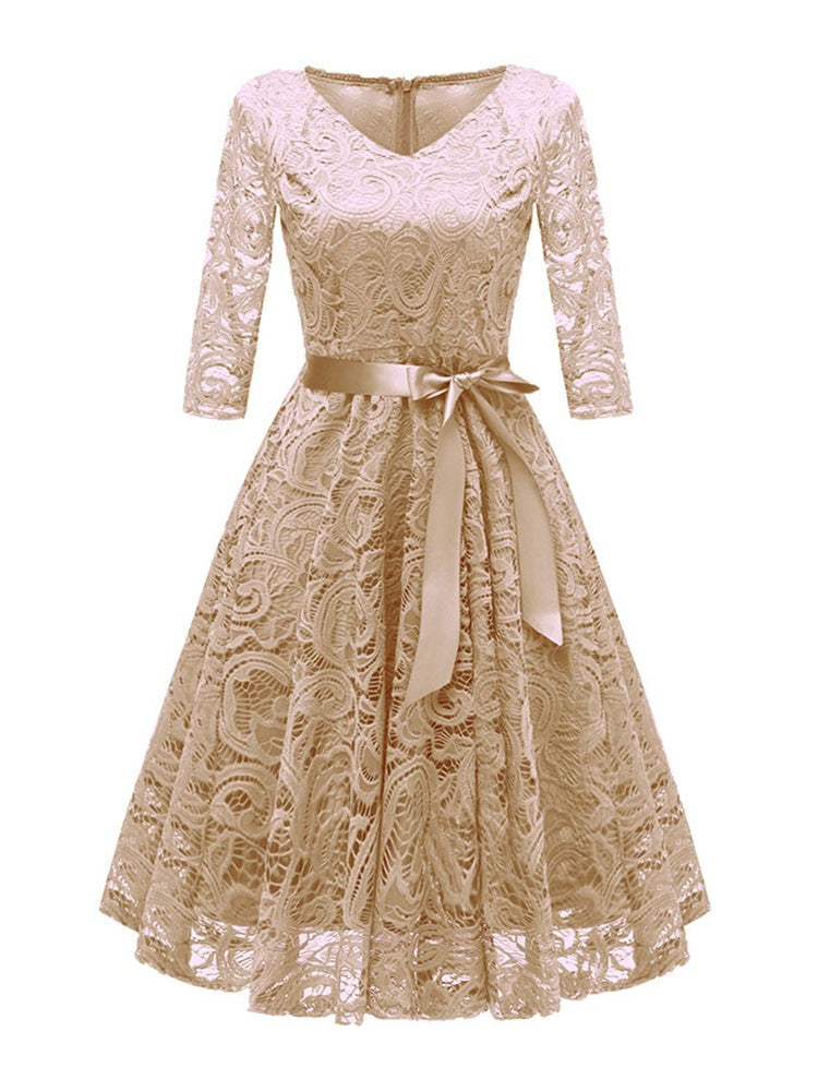Elegantes Abendkleid V-Ausschnitt Spitze Schwarz