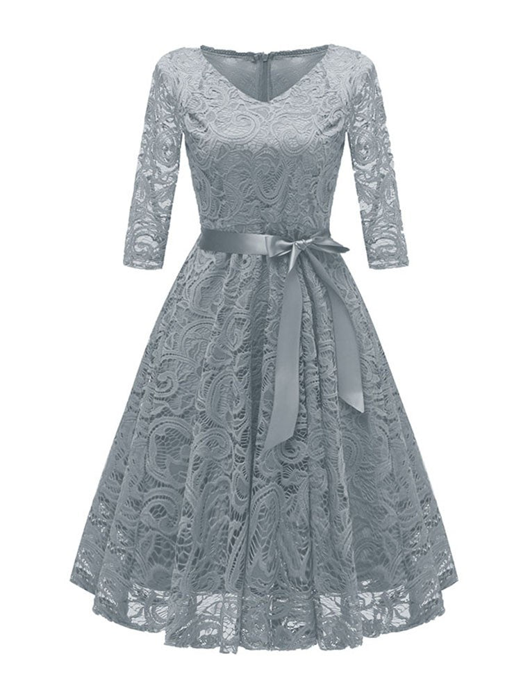 Elegantes Abendkleid V-Ausschnitt Spitze Schwarz