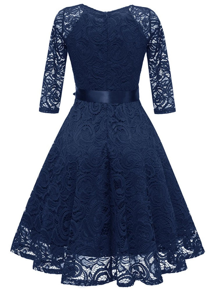 Elegantes Abendkleid V-Ausschnitt Spitze Schwarz