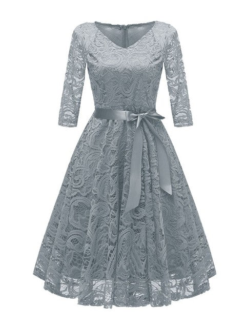 Elegantes Abendkleid V-Ausschnitt Spitze Schwarz