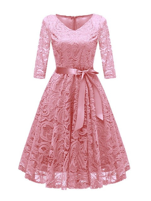 Elegantes Abendkleid V-Ausschnitt Spitze Schwarz