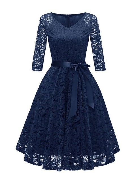 Elegantes Abendkleid V-Ausschnitt Spitze Schwarz
