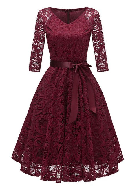 Elegantes Abendkleid V-Ausschnitt Spitze Schwarz