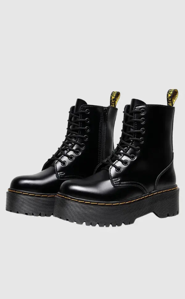 Plateaustiefel Leder Elegant Damen Schuhe Höhe