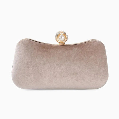 Elegante Abendclutch mit Perlenverschluss und Gold Details - BerlinGlamour