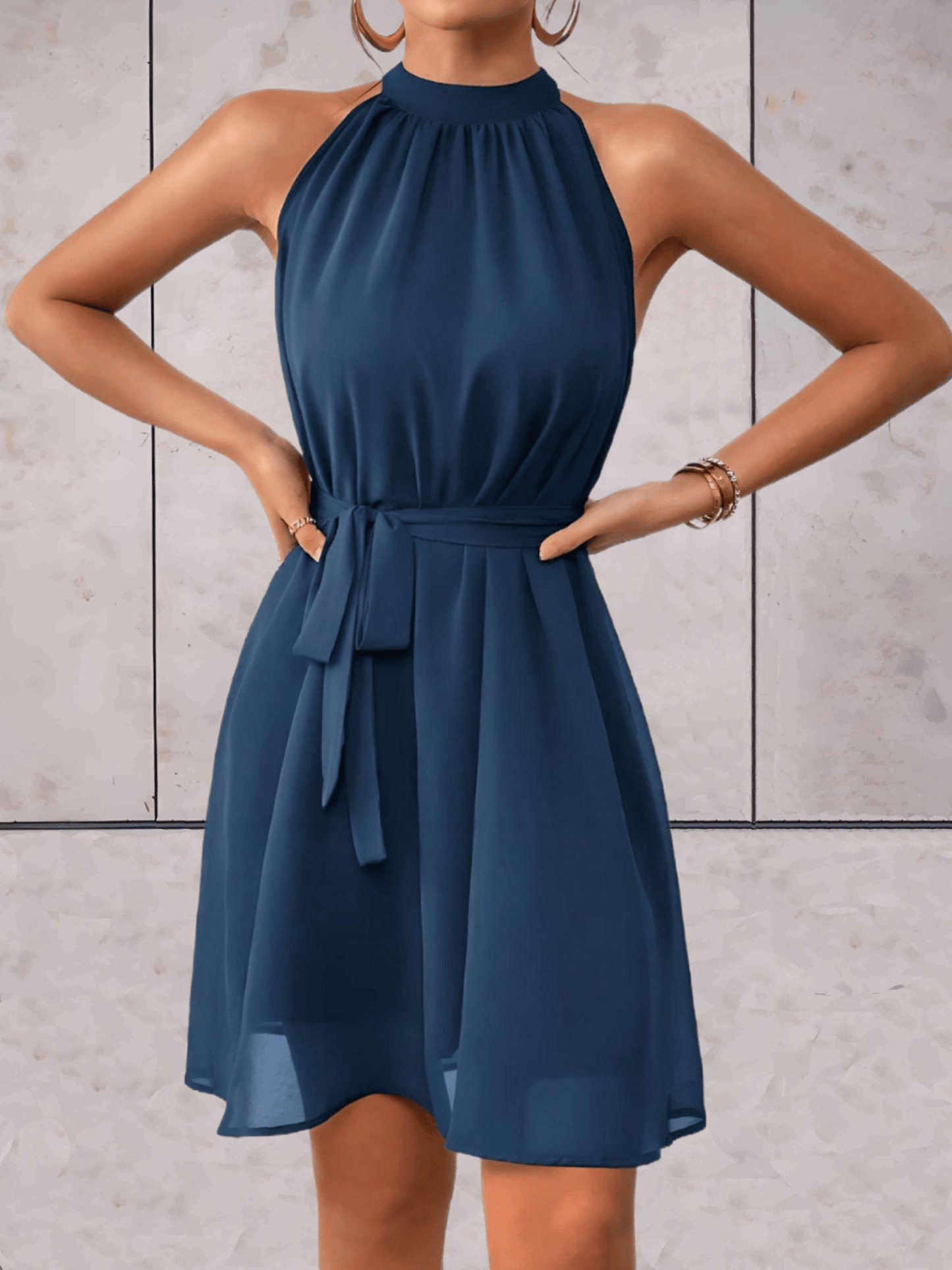 Kleid Einfarbig Ärmellos Rundhals Kurz Kleid Damen Minhängekleid