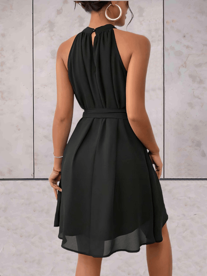 Kleid Einfarbig Ärmellos Rundhals Kurz Kleid Damen Minhängekleid