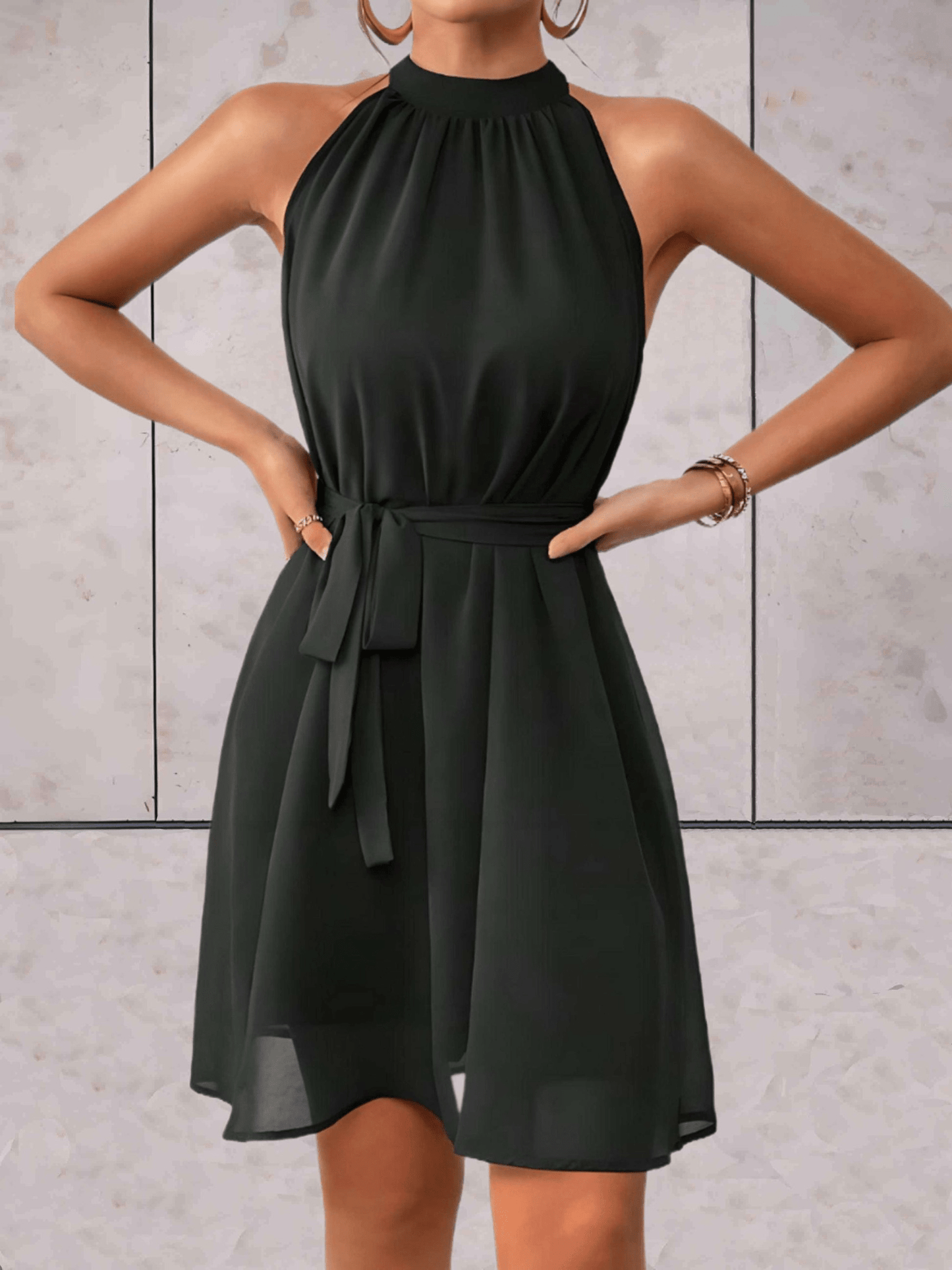 Kleid Einfarbig Ärmellos Rundhals Kurz Kleid Damen Minhängekleid