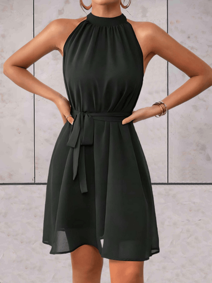 Kleid Einfarbig Ärmellos Rundhals Kurz Kleid Damen Minhängekleid