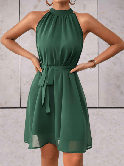 Kleid Einfarbig Ärmellos Rundhals Kurz Kleid Damen Minhängekleid