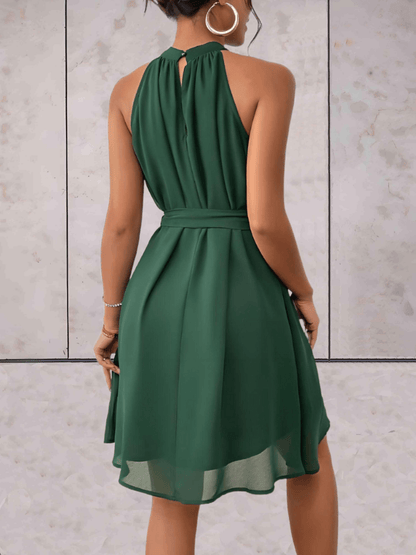 Kleid Einfarbig Ärmellos Rundhals Kurz Kleid Damen Minhängekleid