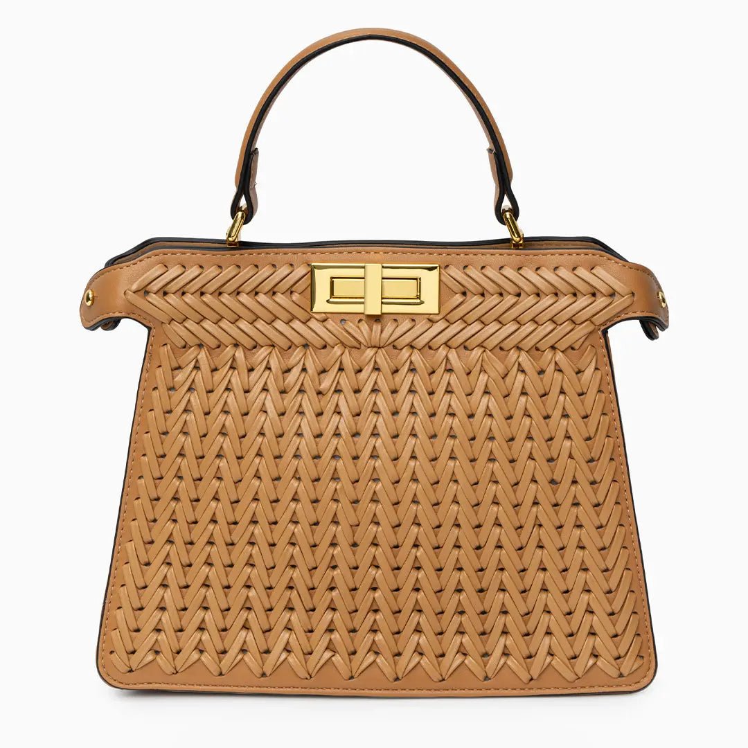 Elegante Handtasche Geflochtene Design Goldene Details - BerlinGlamour