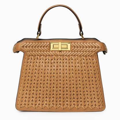 Elegante Handtasche Geflochtene Design Goldene Details - BerlinGlamour