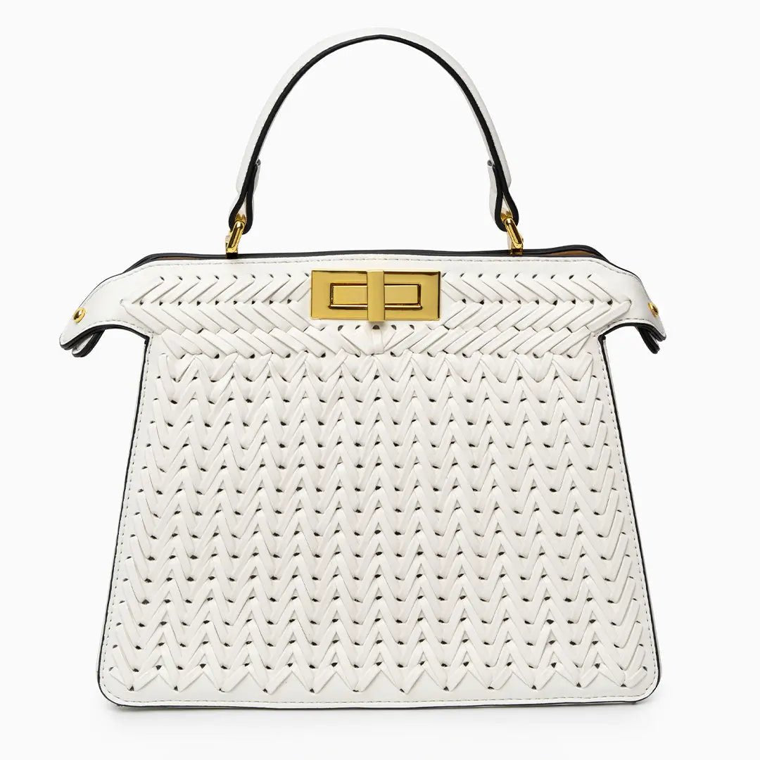 Elegante Handtasche Geflochtene Design Goldene Details