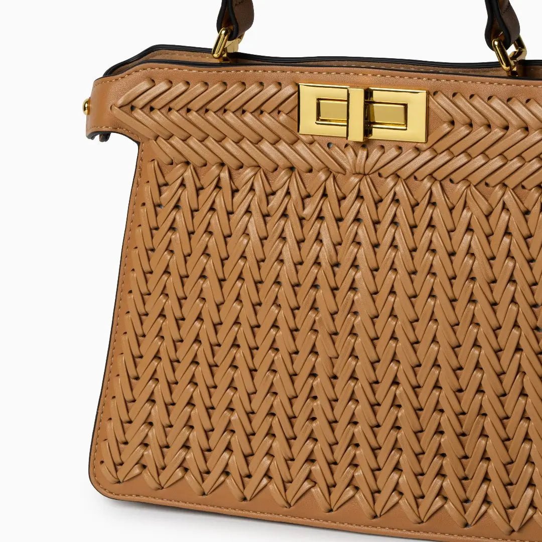 Elegante Handtasche Geflochtene Design Goldene Details