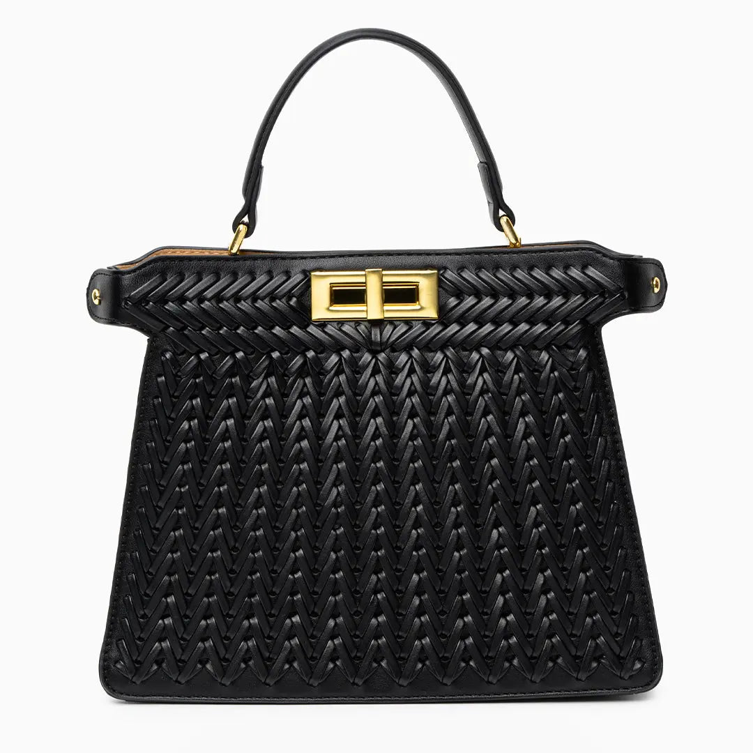 Elegante Handtasche Geflochtene Design Goldene Details