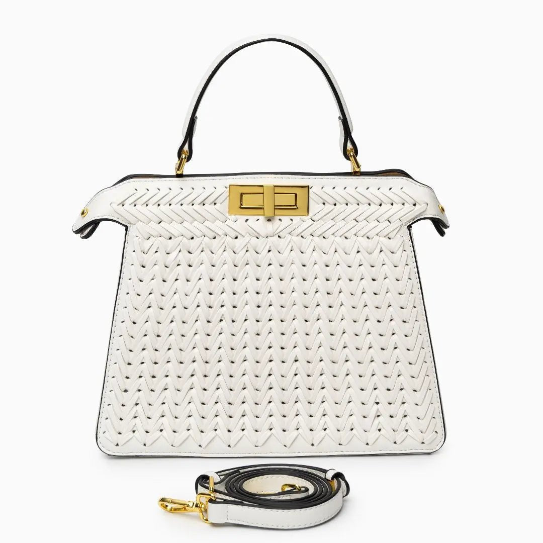 Elegante Handtasche Geflochtene Design Goldene Details
