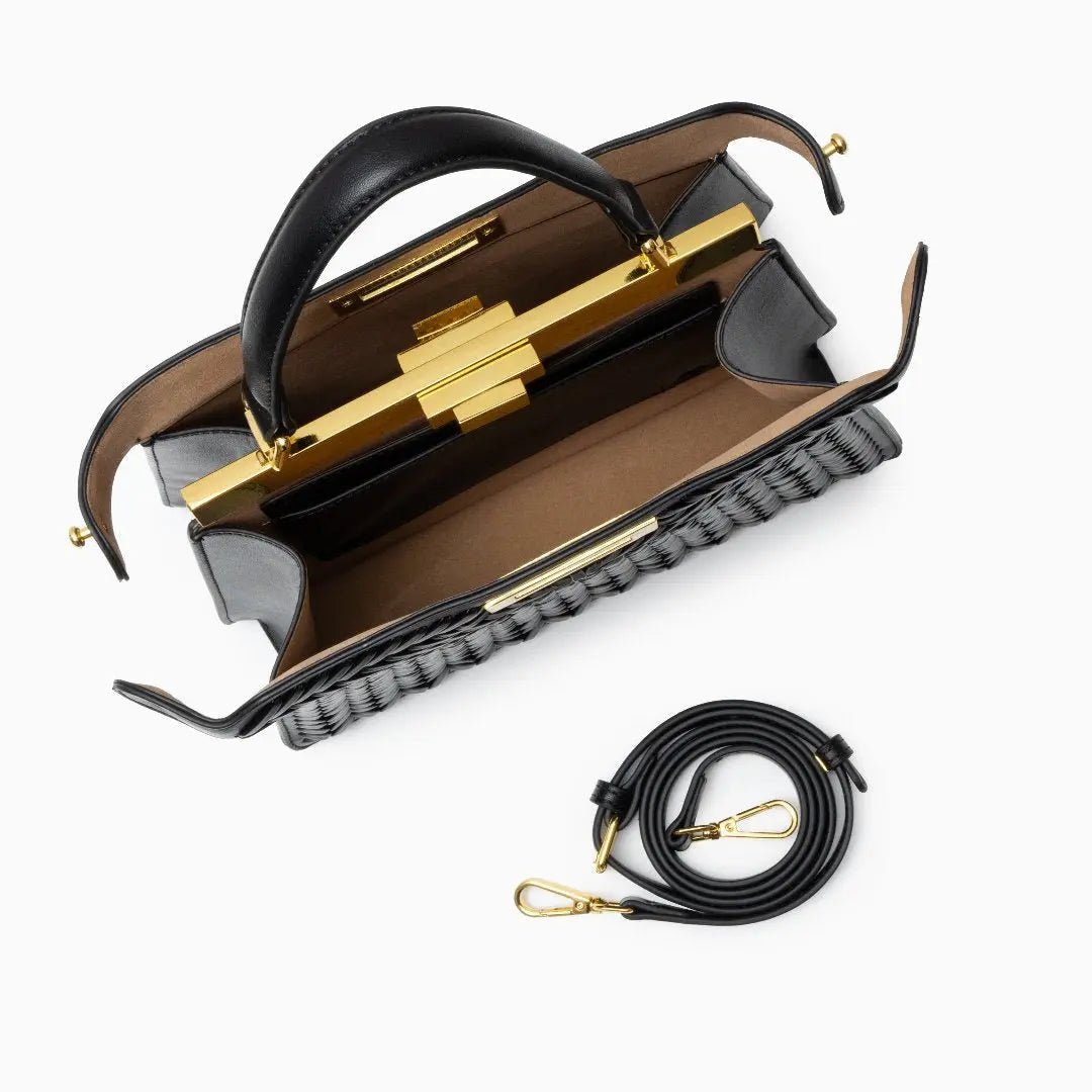 Elegante Handtasche Geflochtene Design Goldene Details