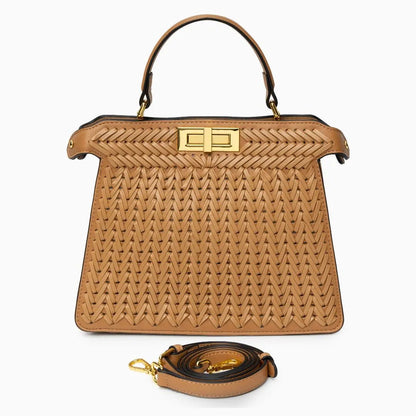 Elegante Handtasche Geflochtene Design Goldene Details