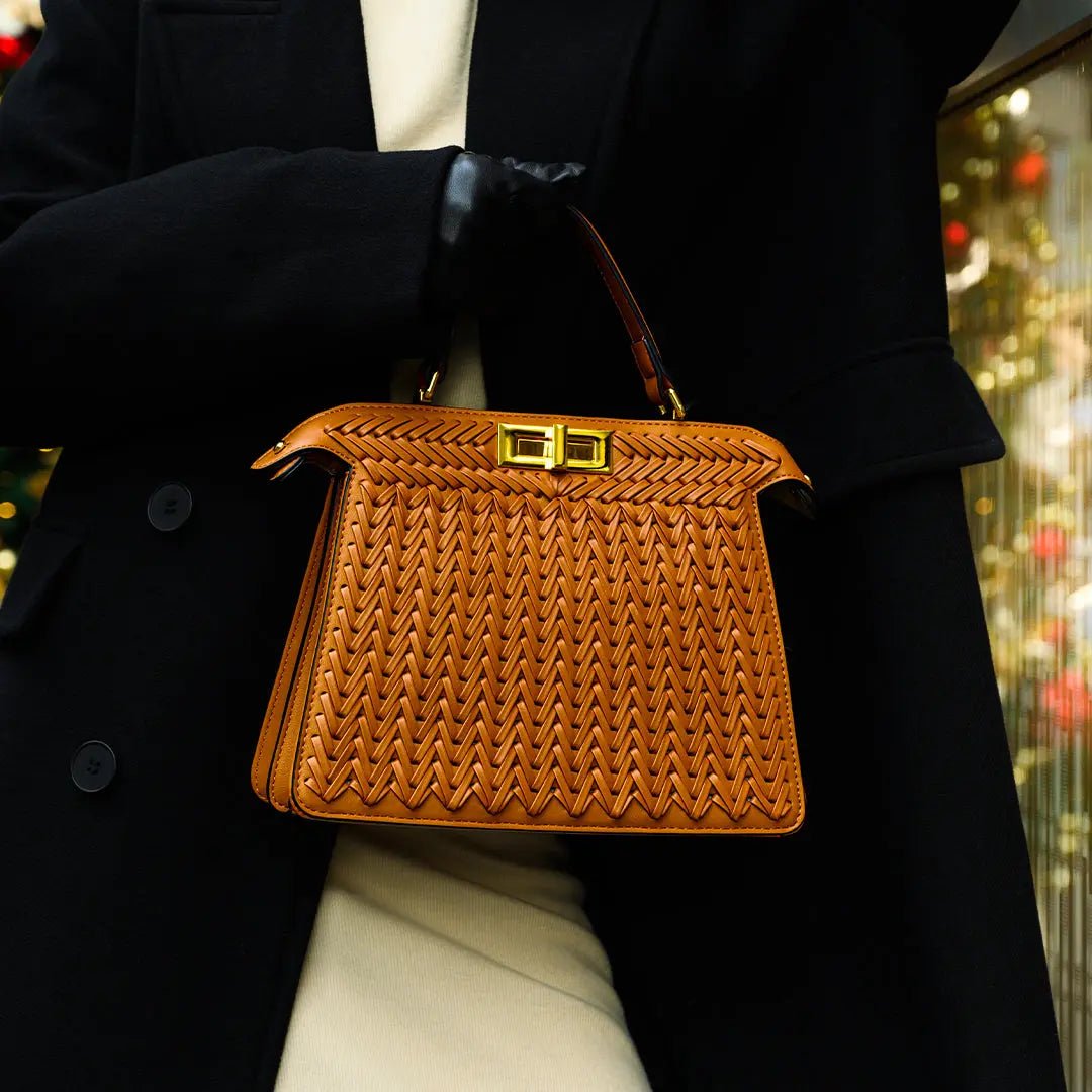 Elegante Handtasche Geflochtene Design Goldene Details