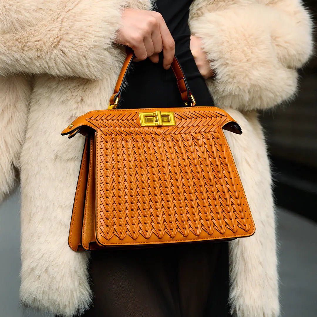 Elegante Handtasche Geflochtene Design Goldene Details
