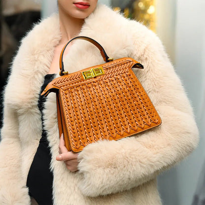 Elegante Handtasche Geflochtene Design Goldene Details