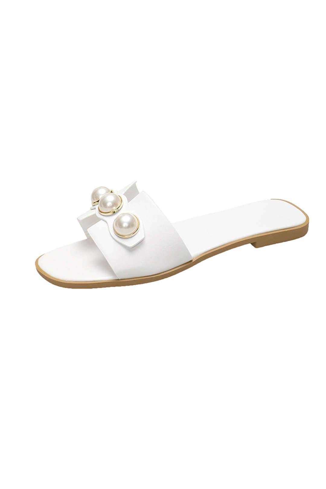 Leder Slides Damen Leicht mit Perlen Verzierung Luxus