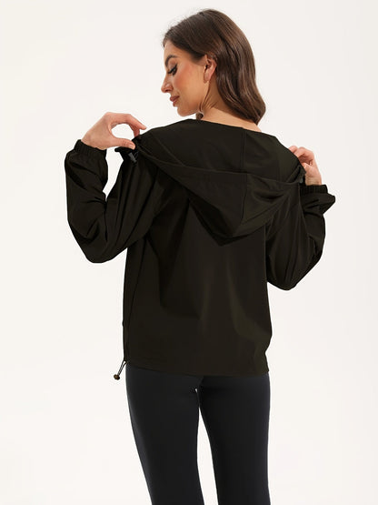 Wasserabweisende Frauen Sportjacke mit Kapuze Schwarz