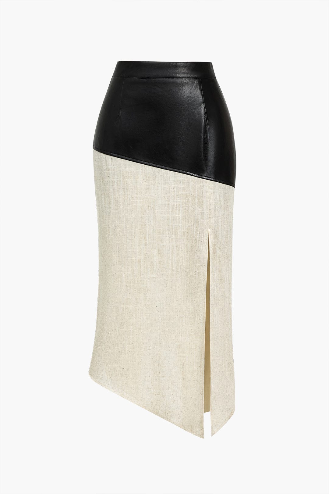 Eleganter Midirock Asymmetrisch Kunstleder Leinen Look - BerlinGlamour