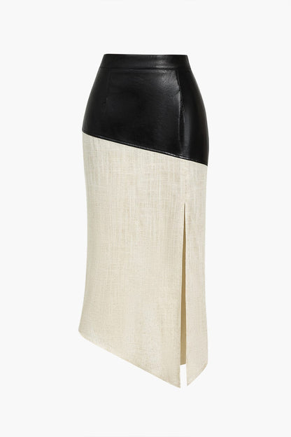 Eleganter Midirock Asymmetrisch Kunstleder Leinen Look - BerlinGlamour
