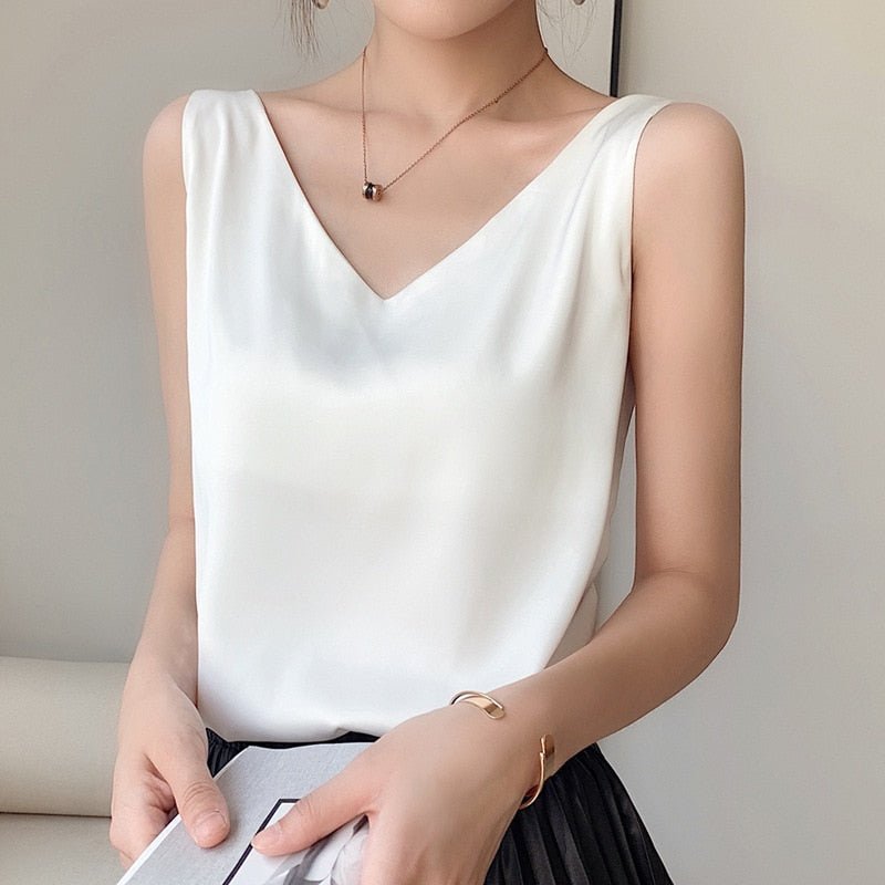 Damen Oberteil V-Ausschnitt Satin Top Elegent