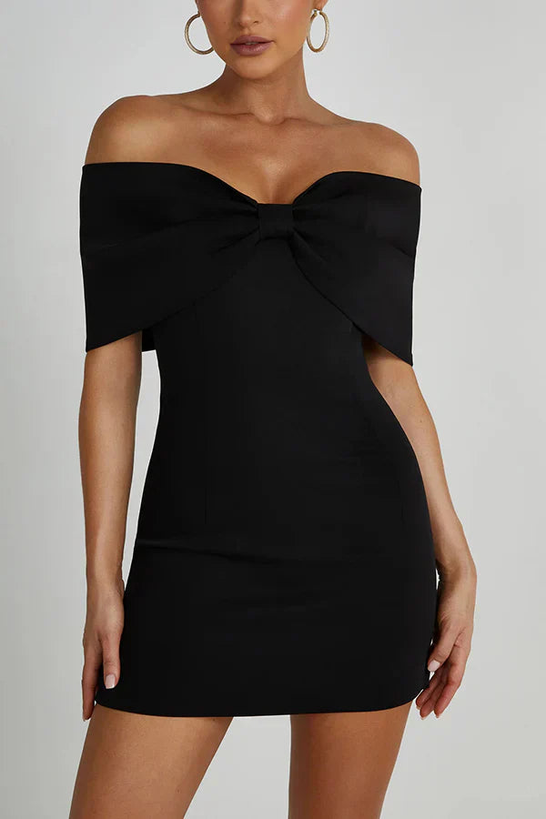 Kleid Ohne Schultern Minikleid Schleifen Detail
