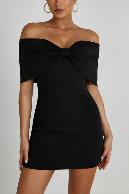 Kleid Ohne Schultern Minikleid Schleifen Detail