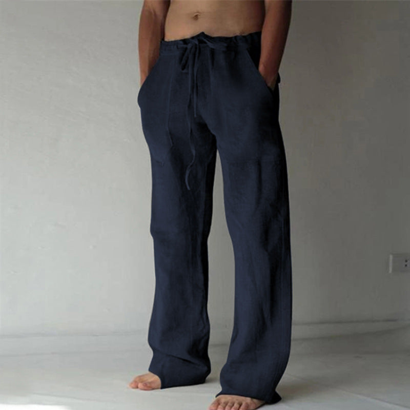 Herren Leinenhose Einfarbig Bequem Sommerhose