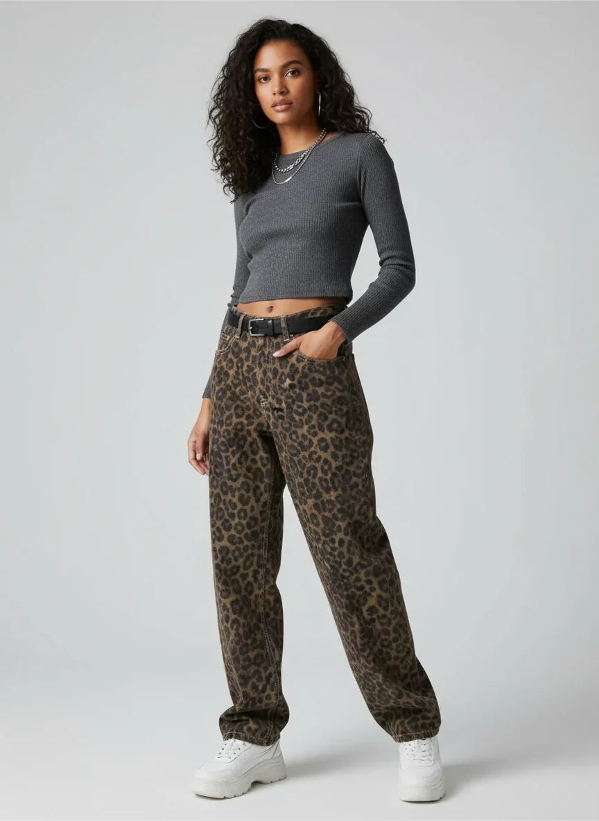 Hohe Leondra Leopardjeans Relaxed Fit Damen - BerlinGlamour
