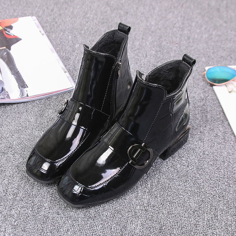 Damen Stiefelette Schnalle Schuhe Elegant Schwarz - BerlinGlamour