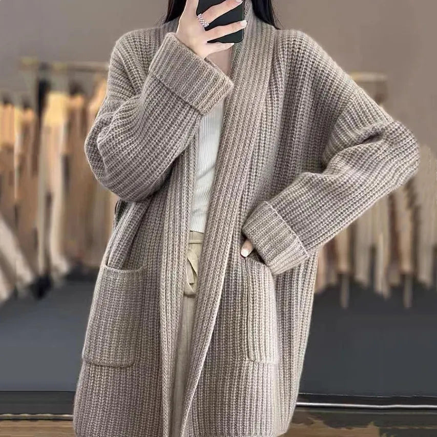 Mittellanger Pullover mit Taschen Einfach Lässig