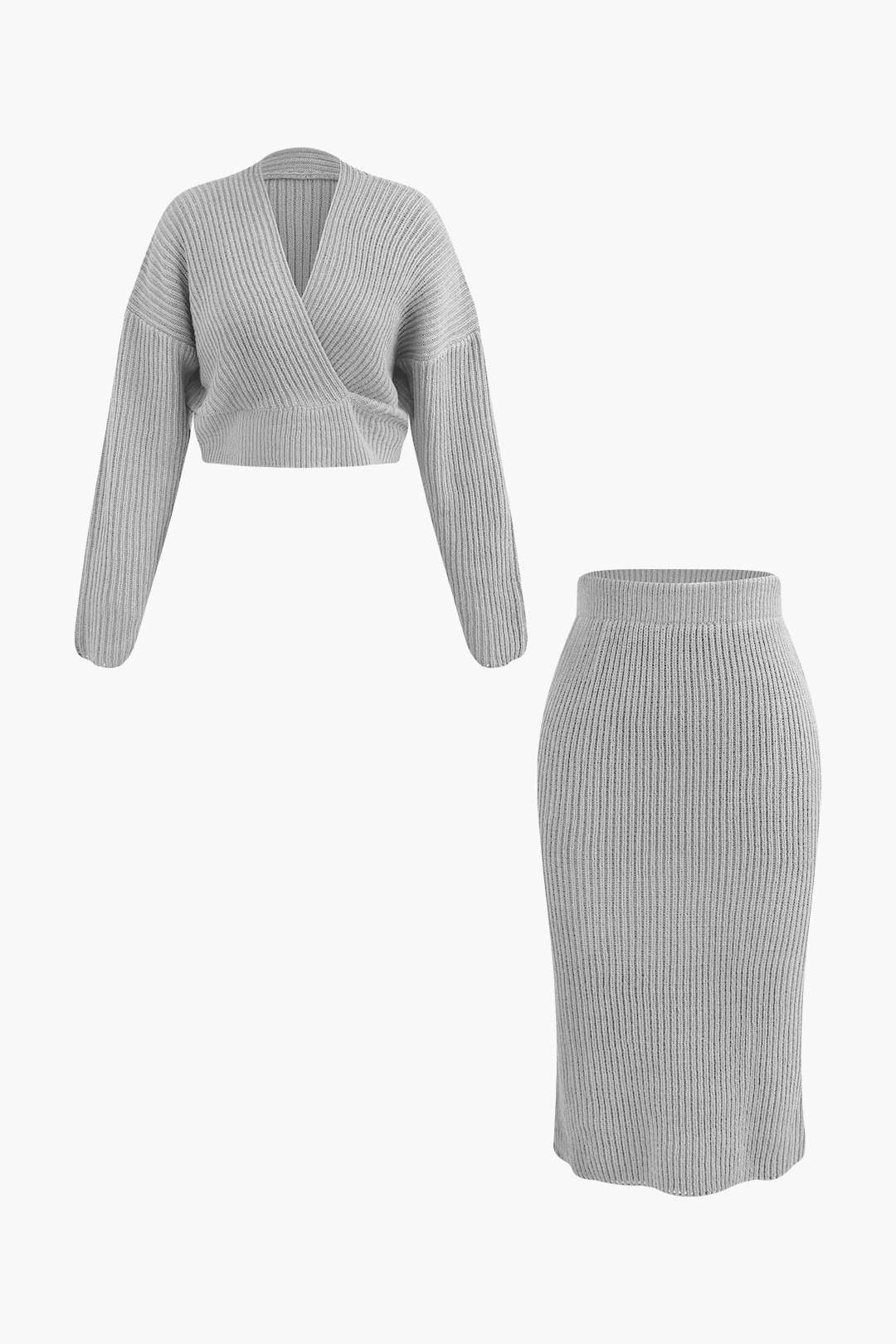 Klara | Damen Strick-Set Wickel-Oberteil Bleistiftrock Eleganz