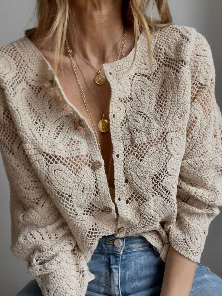 Handgefertigte Strickjacke Damen Gehäkelt Elegант