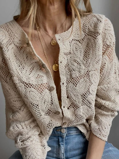 Handgefertigte Strickjacke Damen Gehäkelt Elegант