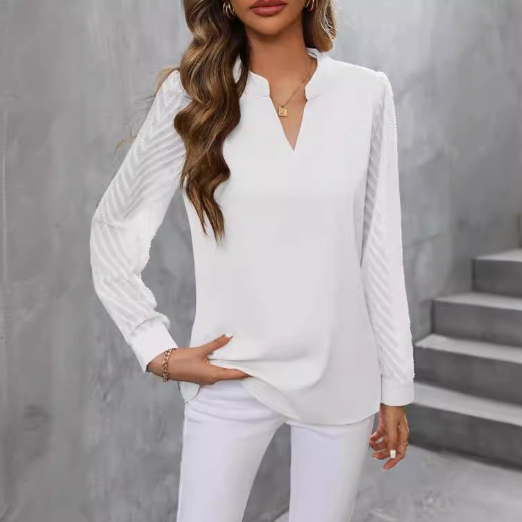 Elegantes Damen Top V-Ausschnitt Chiffon Bluse